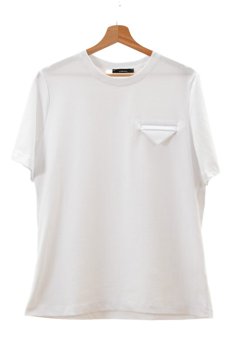 White Cotton T-Shirt with Triangle Chest Detail