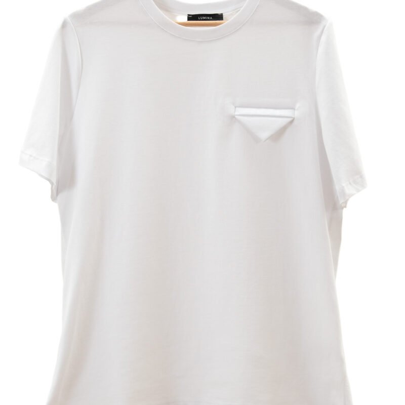 White Cotton T-Shirt with Triangle Chest Detail