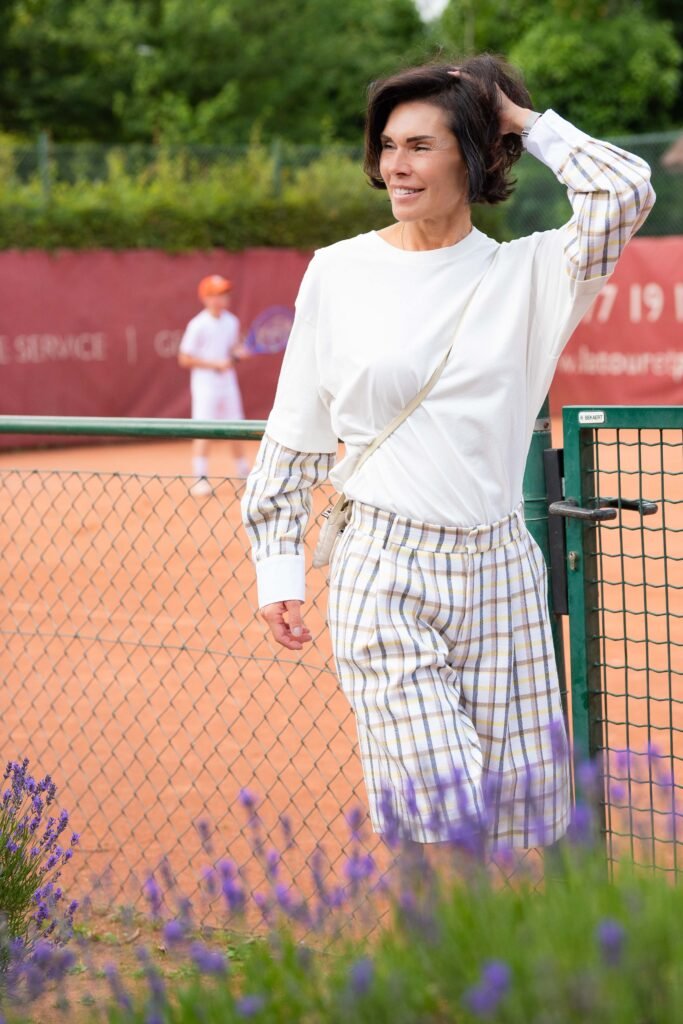 White Shirt with Plaid Sleeves