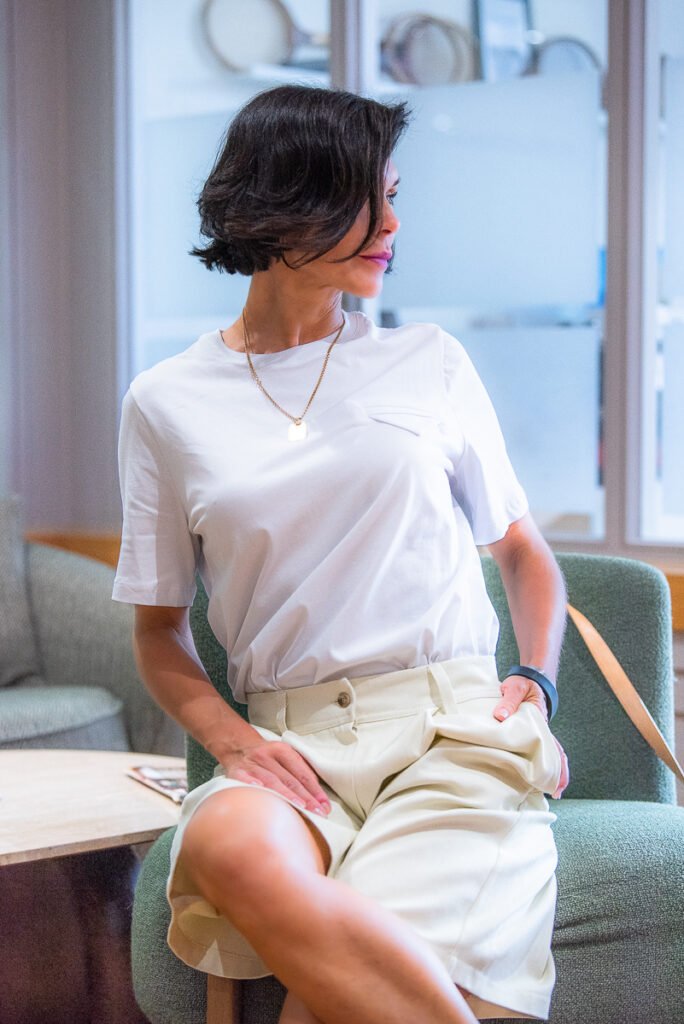 White Women’s T-Shirt with Embroidered Triangle