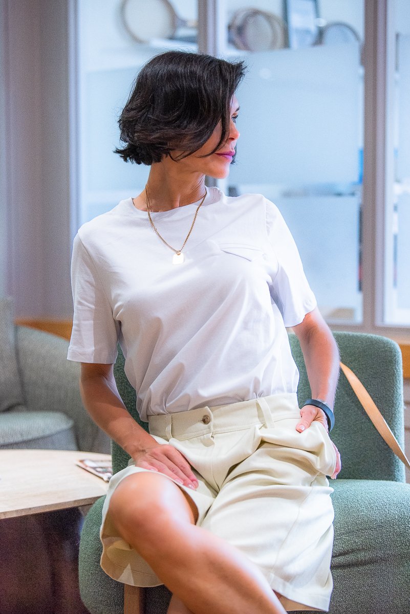 White Women’s T-Shirt with Embroidered Triangle